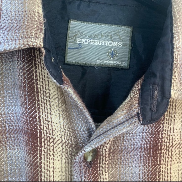 Wrangler Expeditions Men's Brown and Yellow Soft Flannel Button Down Shirt - Picture 7 of 12